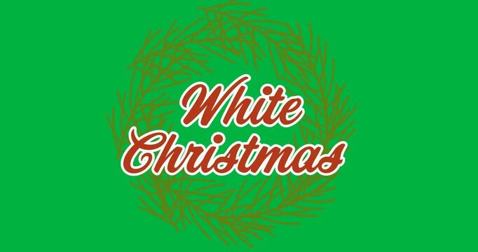 Digital animation of white christmas text over christmas decorations against black background