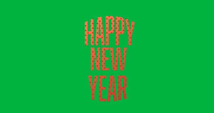 Digital animation of orange happy new year text banner against black background