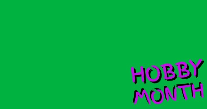 Digital animation of purple hobby month text banner against black background