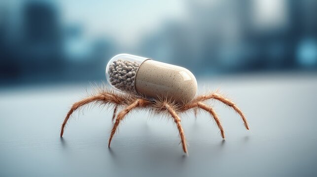 A creative visualization of a tick with a pill, symbolizing health.