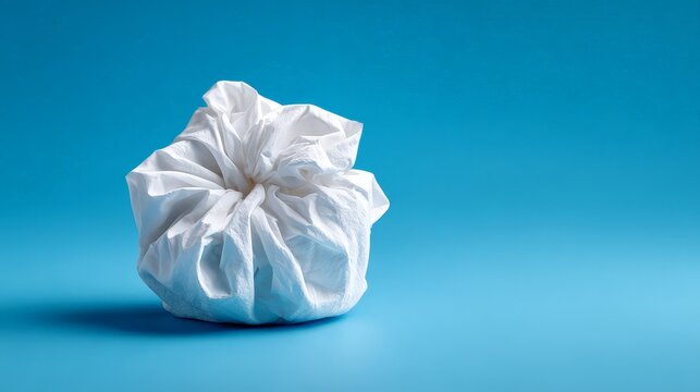 A crumpled white bag on a blue background, symbolizing waste.
