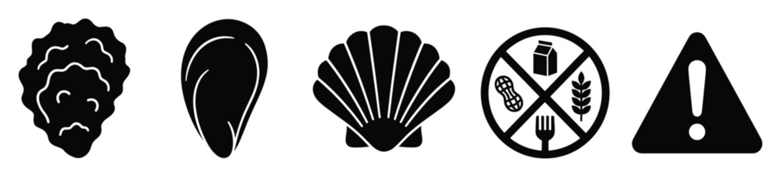 Seafood and food allergy warning icons for dietary information, health awareness, restaurant menus, and consumer safety communication materials