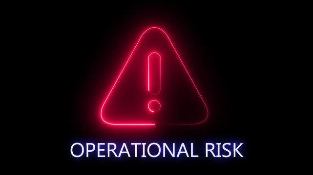 Danger risk alert stop error OPERATIONAL RISK warning attention sign. Glowing neon text icon animation. glowing neon sign