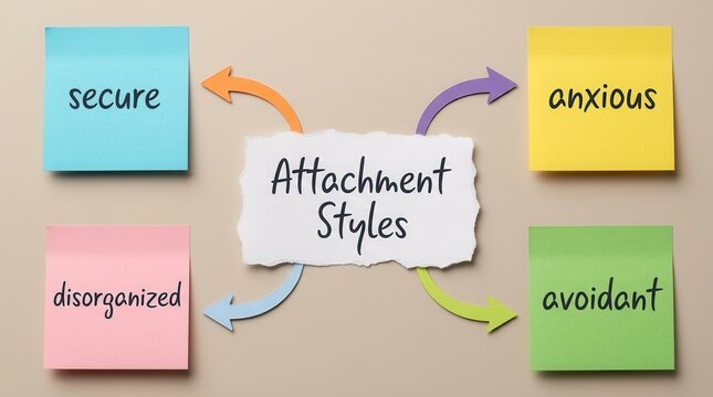 Psychological attachment styles framework with secure, anxious, avoidant, and disorganized relational categories.
