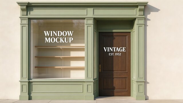 Green storefront with window and door