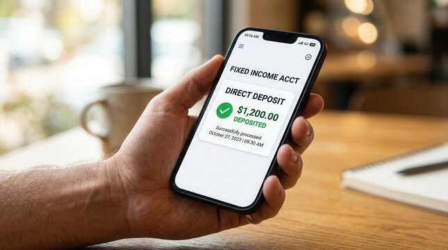 Successful completion of a direct deposit for fixed income account on a mobile device.