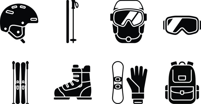 Winter sports equipment icons a collection for snow activities
