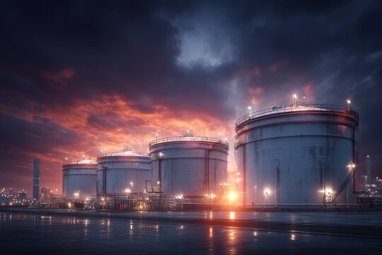 From gas to glow: the role of lng tanks in today's energy world. Fashion editorial. Envisioning tomorrow's energy: lng tanks amidst a vibrant backdrop. Stylish concept. Elegant presentation.