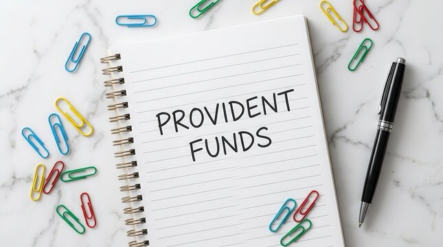A notebook with provident funds written on it for retirement savings and financial security.