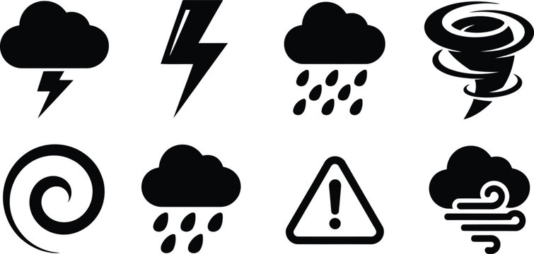 Weather icons set storms lightning rain and warning symbols