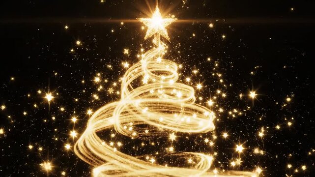 Golden Christmas tree with star for commercial backgrounds, digital design, and advertising
