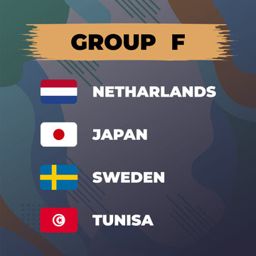 netharland, japan, sweden, tunisa, Countries and Flags soccer championship group F, 2026 football tournament group F. Vector illustration