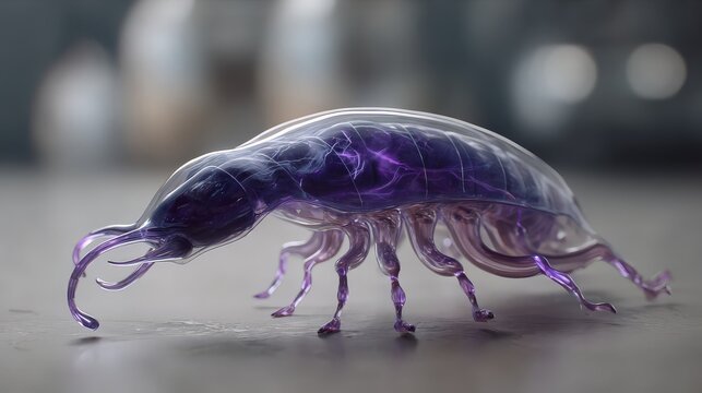 A mesmerizing purple translucent creature on a smooth surface.
