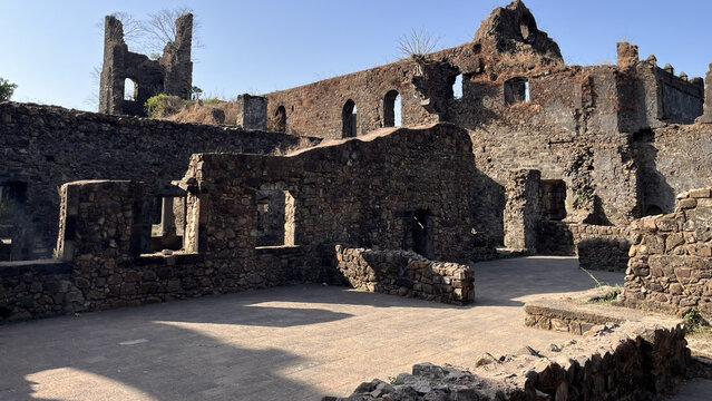 Vasai fort with empty windows and sunlight