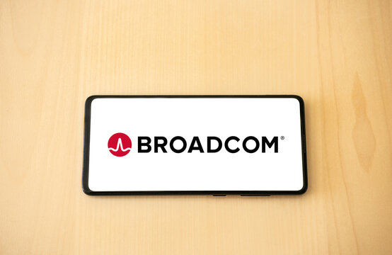 Broadcom logo on a screen. Link&ouml;ping, &Ouml;sterg&ouml;tland, Sweden. 04-15-2026