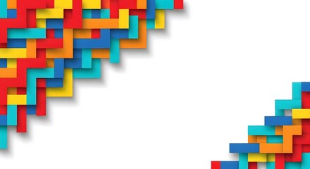 Fototapeta premium Modern colorful 3d geometric pattern with interlocking blocks on a white background.