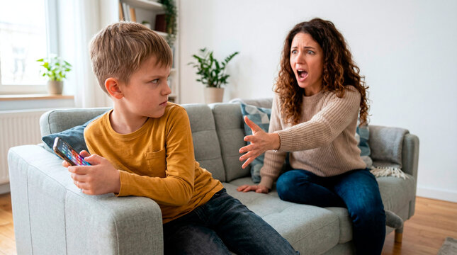 Mother scolds son for playing on his phone, causing family conflict at home