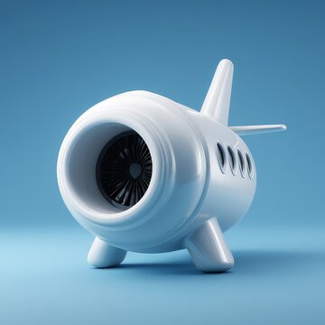 A sleek, modern jet engine model on a blue background.