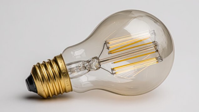 Vintage-style LED filament bulb with a clear glass globe and brass base