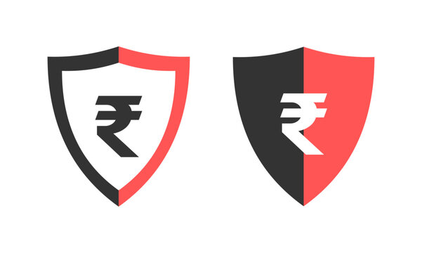 Modern dual color shield icon with rupee symbol