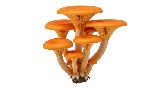 Cluster of bright orange jackolantern mushrooms, omphalotus olearius, isolated on transparent background