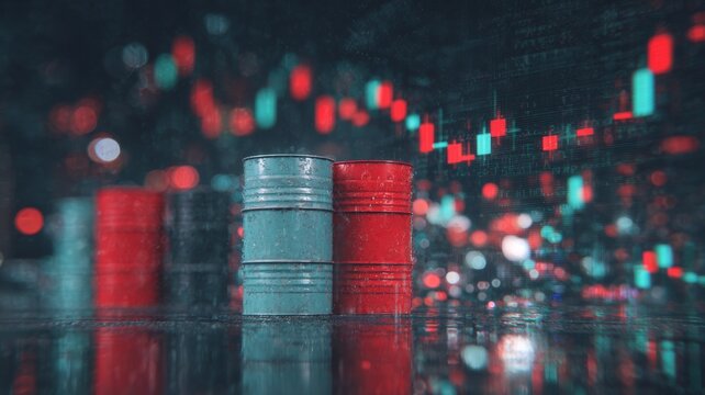 War scenarios drive international oil market to skyrocket. Currency movement. Crude market surge illustrated through warfare and economic lens. Bullish trend. Crypto analytics.