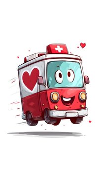 Cartoon Ambulance always happt to service humanity