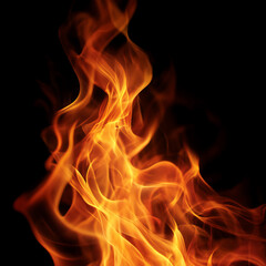 Fototapeta premium Explosive fire sparks and realistic burning embers on black background, cinematic campfire flame texture with heat particles for creative overlay