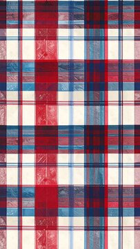 A red, white, and blue plaid pattern on a square