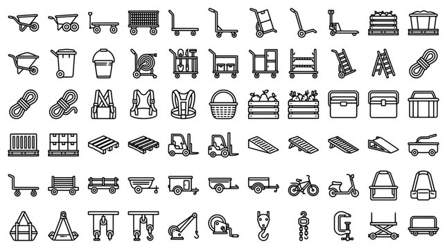 Industrial icons set various carts vehicles and equipment symbols