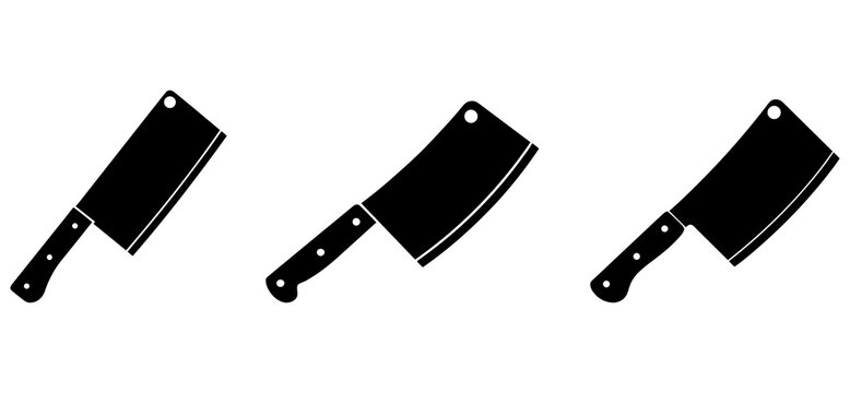 Meat Cleaver Knife Icons Set &ndash; Butcher Knife Silhouette Vector Illustration .