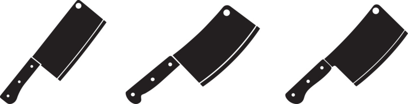 Meat Cleaver Knife Icons Set &ndash; Butcher Knife Silhouette Vector Illustration .