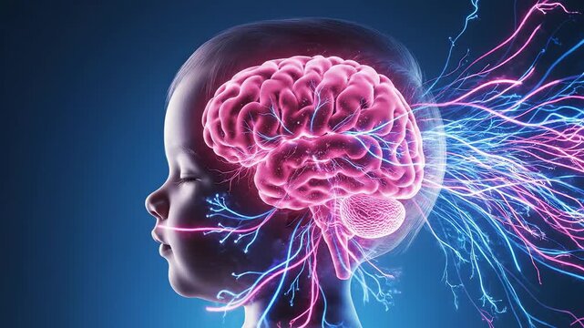 Child brain activity illustration for commercial backgrounds, digital design, and advertising