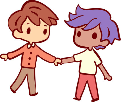 Chibi Style Illustration of Two Gay couple Holding Hands