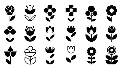 Obraz premium Black and white floral icons decorative vector set for design projects