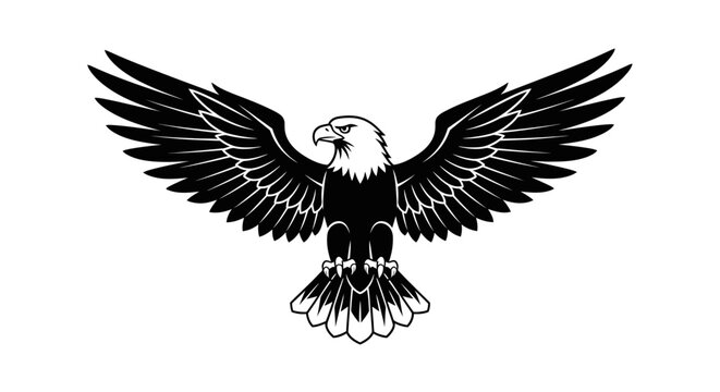 Bold black and white illustration of a soaring eagle with outstretched wings