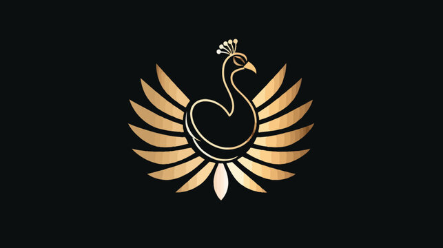 Elegant golden peacock illustration against black background for decorative use