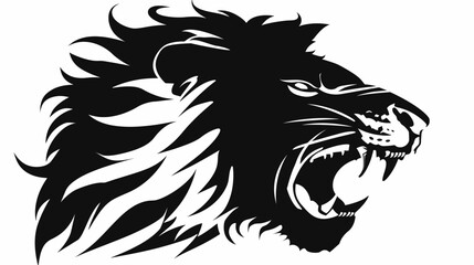 Obraz premium Bold black and white lion head graphic illustration on a plain white background