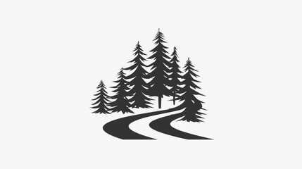 Fototapeta premium Black and white illustration of trees and winding road on white background