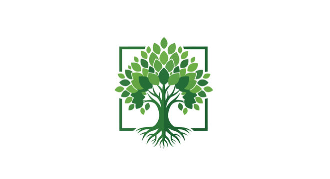 Green tree logo with square frame symbolizing nature and growth