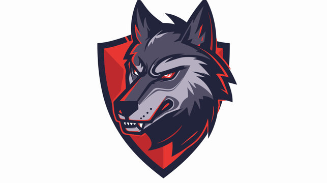 Stylized wolf head on red shield vector graphic for graphic design