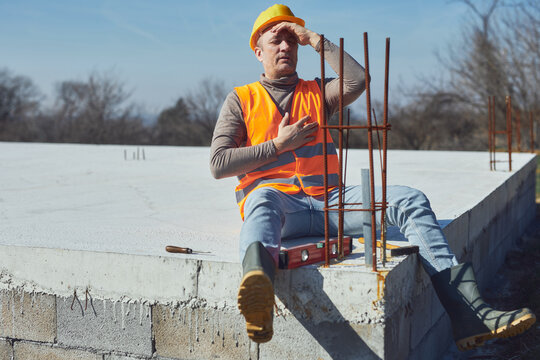 Construction worker with heart, lung, stomach and nausea issues on a construction site.