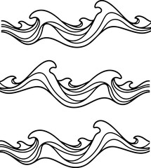 Fototapeta premium Seamless ocean wave patterns in black and white line art decoration.