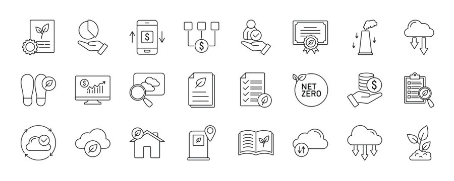 Carbon Credits icon collection set. Containing design green, environment, eco, co2, sustainable, net zero, greenhouse and more.