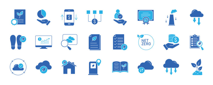 Carbon Credits icon collection set. Containing design green, environment, eco, co2, sustainable, net zero, greenhouse and more.