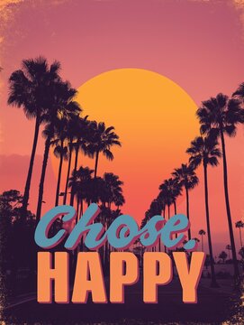 Chose happy sunset palm tree poster