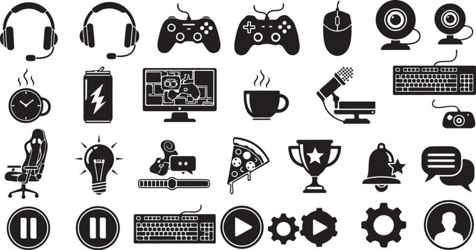 Black and white icons for gaming and technology