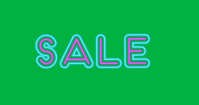 Digital animation of neon sale text against black background