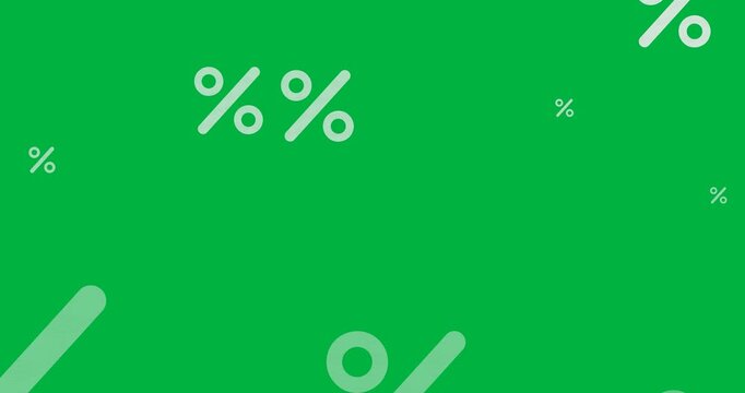 Digital animation of multiple percentage icons floating against black background