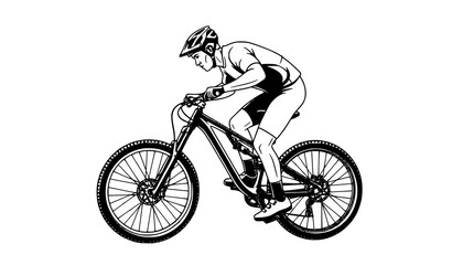 Fototapeta premium Mountain Bike Cyclist Vector Line Art Silhouette Illustration for Outdoor Adventure